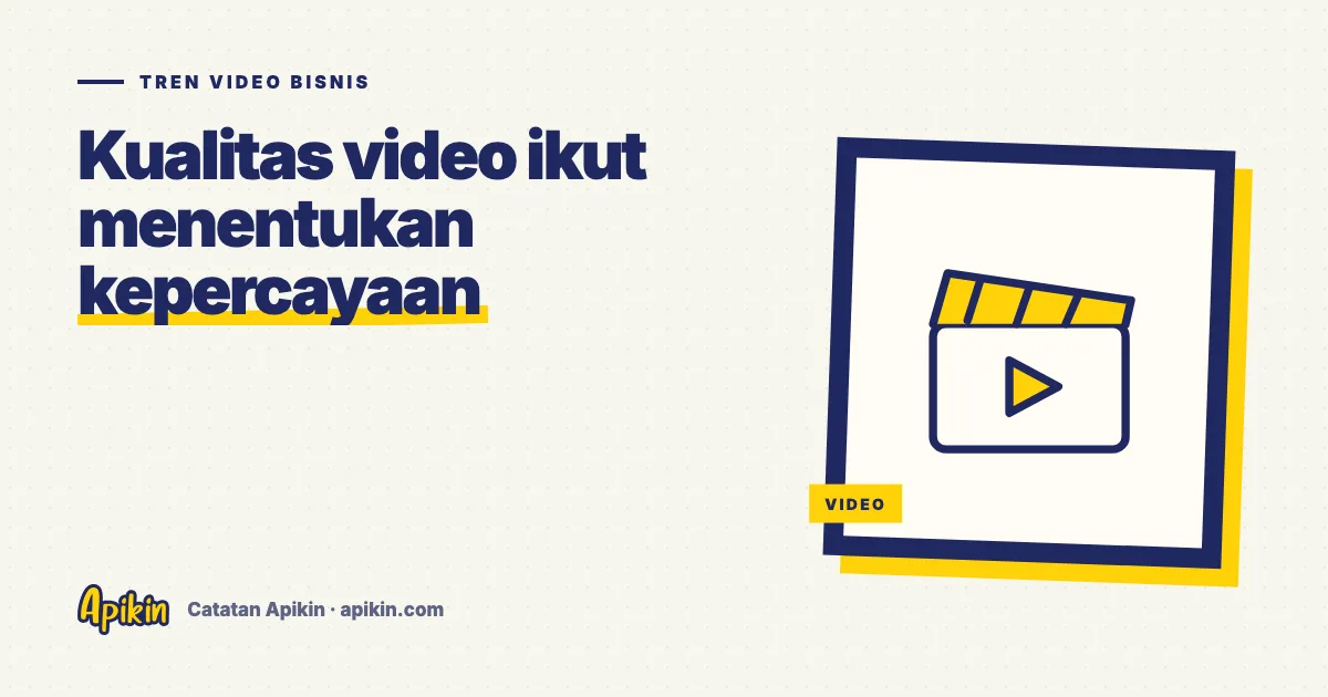 Ilustrasi tipografi tentang tren video pemasaran, dengan ikon tombol putar, grafik naik, dan tanda centang kepercayaan