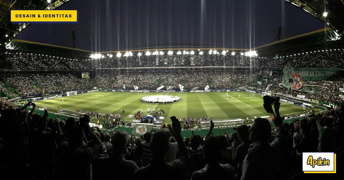 Panorama tribune penuh penonton di stadion Sporting CP, Estádio José Alvalade, saat pertandingan malam